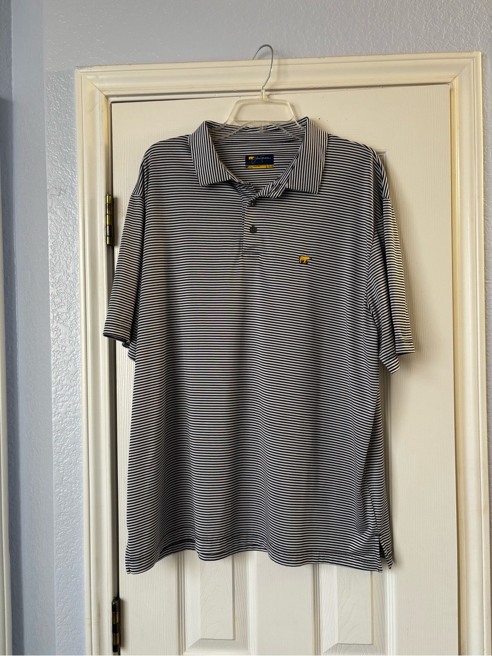 Jack Nicklaus Golden Bear Polo Men XL Navy White Striped Short Sleeve Golf Shirt